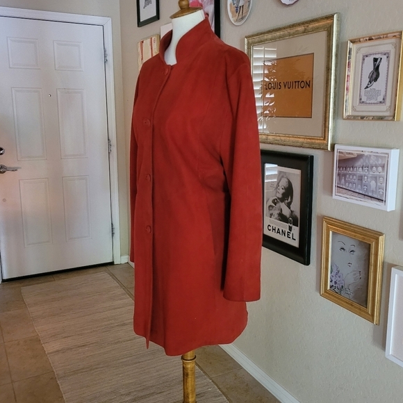 80's SIROCCO Red Lambs Skin High Collar Midi Coat‎ - Picture 5 of 8